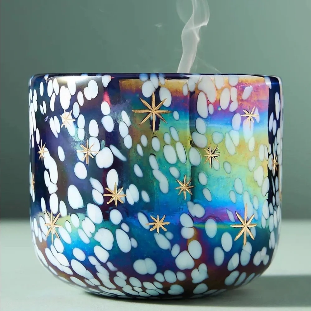 New Anthropologie Festive Woody Cedar & Cypress Gilded Glass Jar Candle 3 Wick - Picture 1 of 2